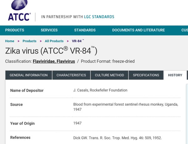 ZIKA virus ATCC VR-84 Rockefeller Foundation patent